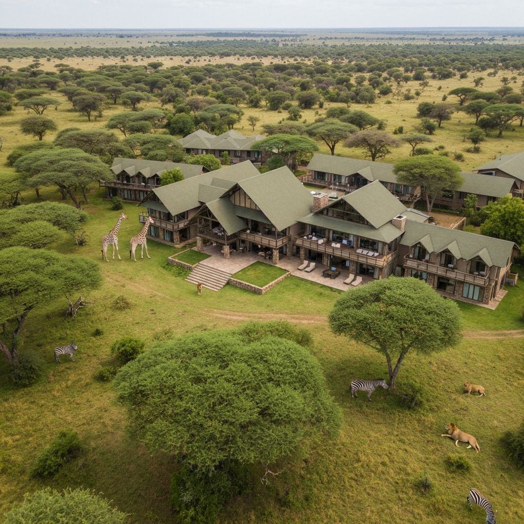 Luxury safari lodge surrounded by nature